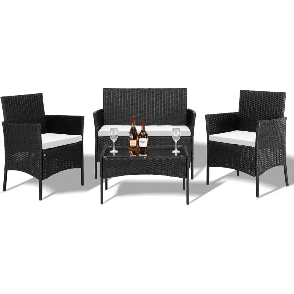 Outdoor Furniture Loveseat - 4-Piece Outdoor Patio Furniture Set: Black