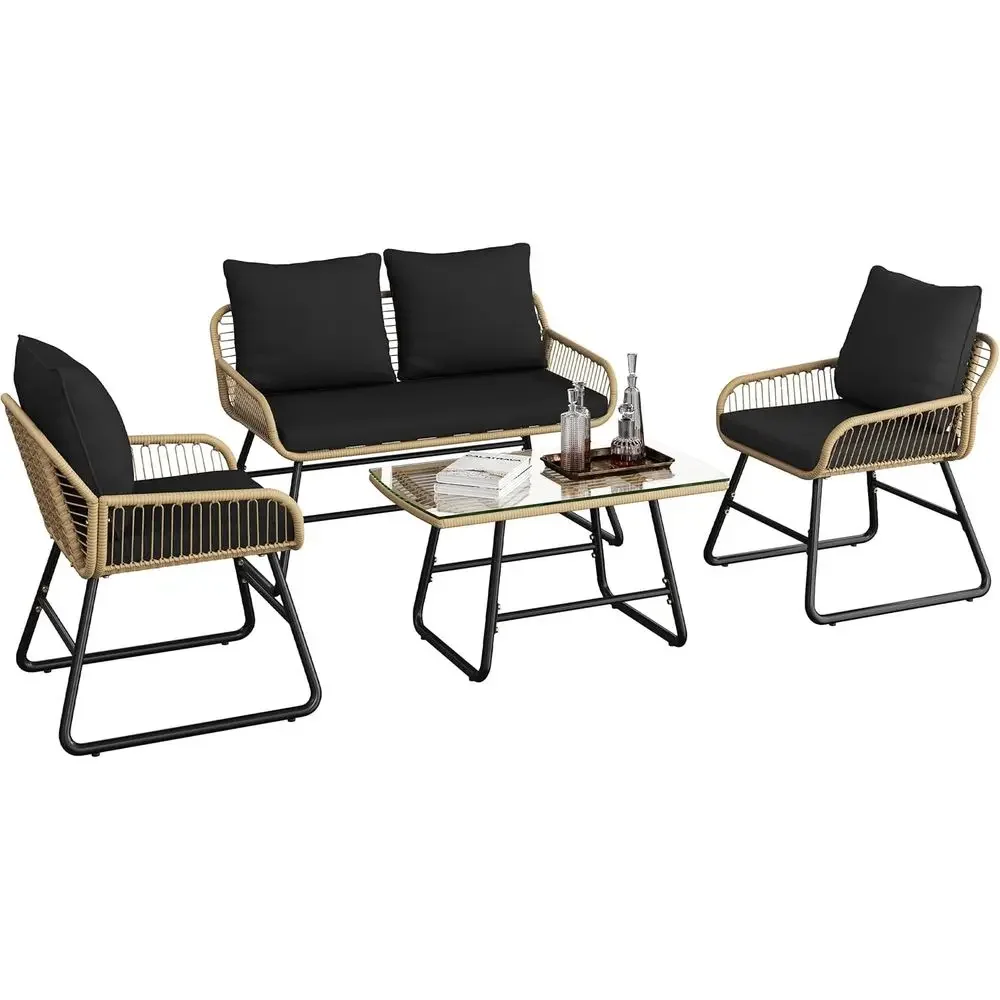 Outdoor Furniture Loveseat - 4-Piece Outdoor Wicker Patio Furniture Set