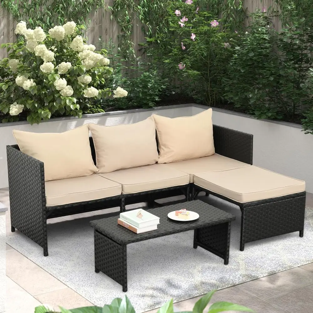 Outdoor Furniture Loveseat - Outdoor 3-Piece PE Rattan Patio Furniture