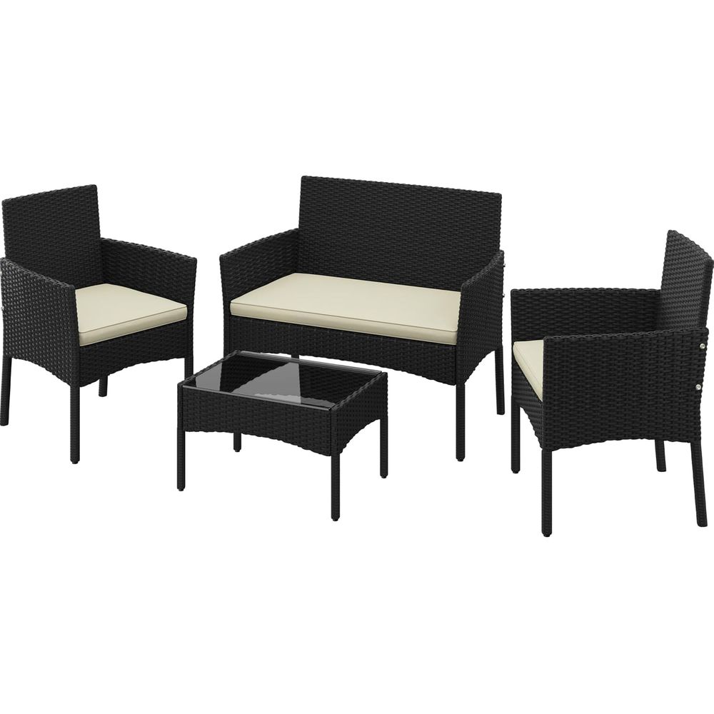 Outdoor Furniture Loveseat - 4-Piece Outdoor Patio Furniture Set: Rattan