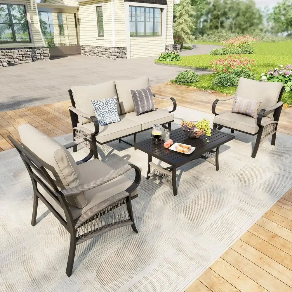 Outdoor Furniture Loveseat - 4-Piece Metal Outdoor Patio Furniture Set