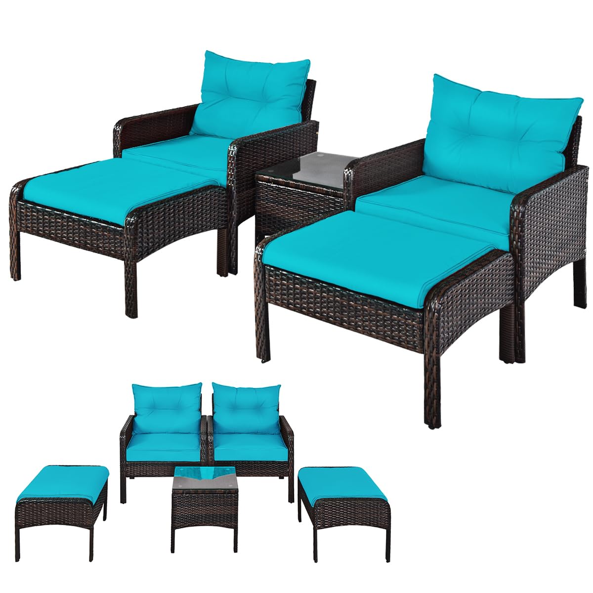 Outdoor Furniture On Sale - 5 Piece Rattan Patio Set Cushions