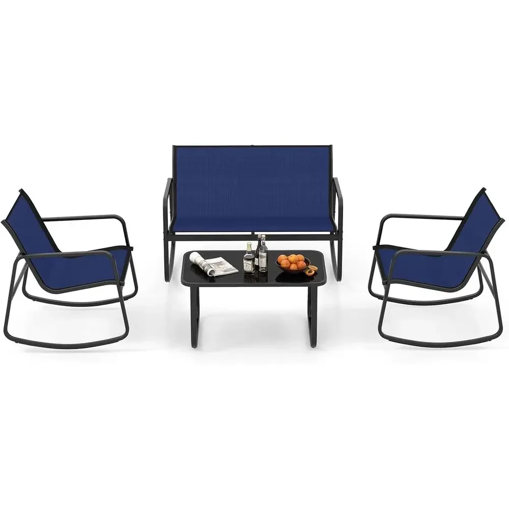 Outdoor Furniture Loveseat - 4-Piece Outdoor Patio Rocking Furniture Set: