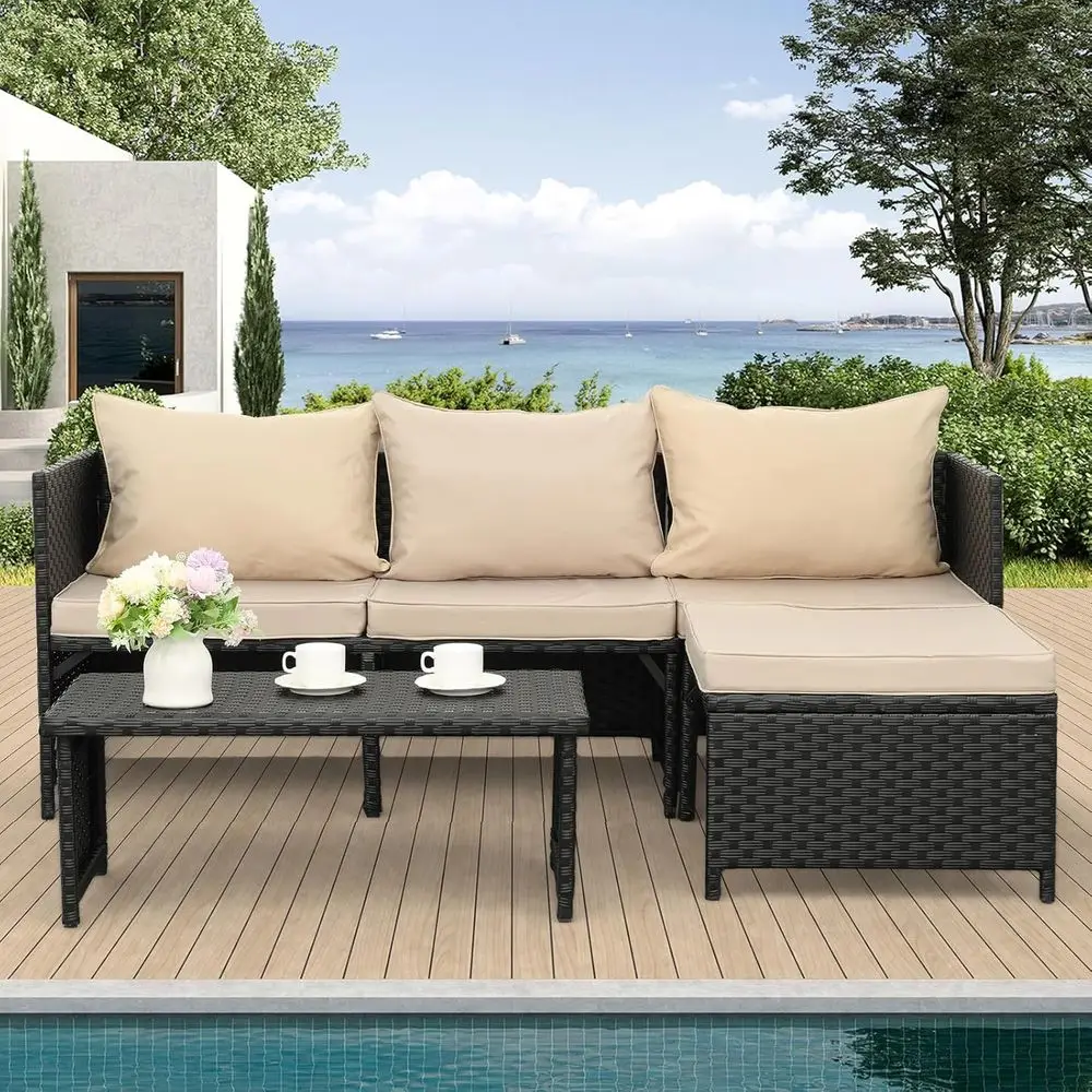 Outdoor 3-Piece PE Rattan Pati - Outdoor Furniture Loveseat review and price