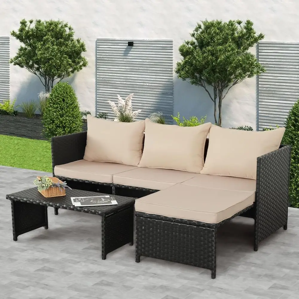 Outdoor 3-Piece PE Rattan Pati - Outdoor Furniture Loveseat review and price