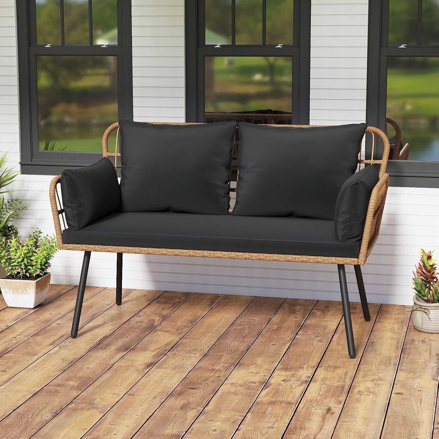 2-Seat PE Rattan Patio Lovesea - Outdoor Furniture Loveseat review and price