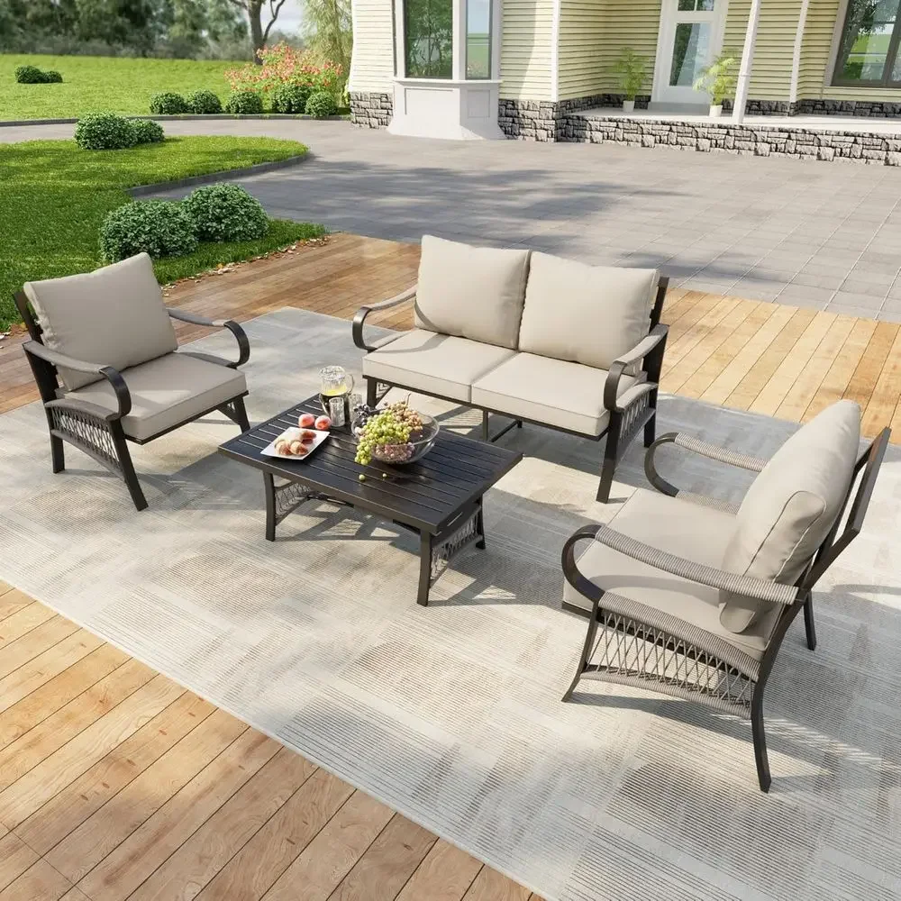 4-Piece Metal Outdoor Patio Fu - Outdoor Furniture Loveseat review and price