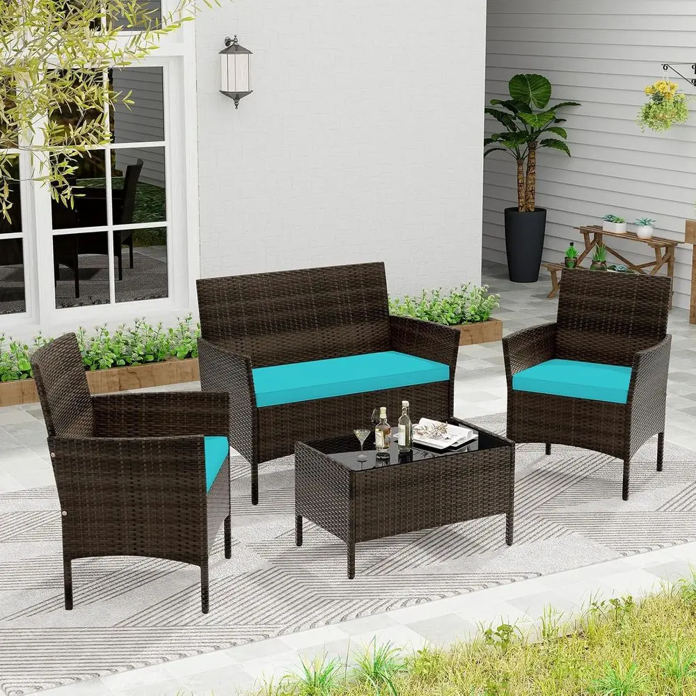 Turquoise 4-Piece Outdoor Pati - Outdoor Furniture Loveseat review and price