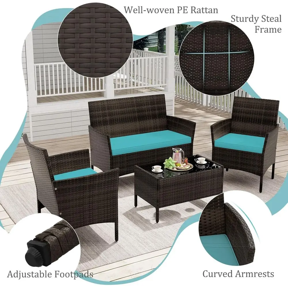 Turquoise 4-Piece Outdoor Pati - Outdoor Furniture Loveseat review and price